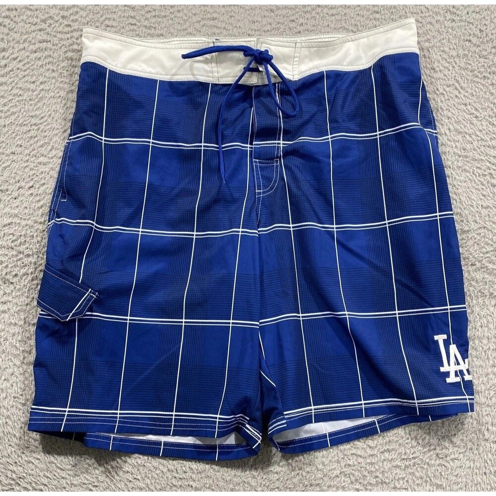 Los Angeles Dodgers Shorts Mens 2XL Blue MLB Baseball G-III Swim Trunks Plaid